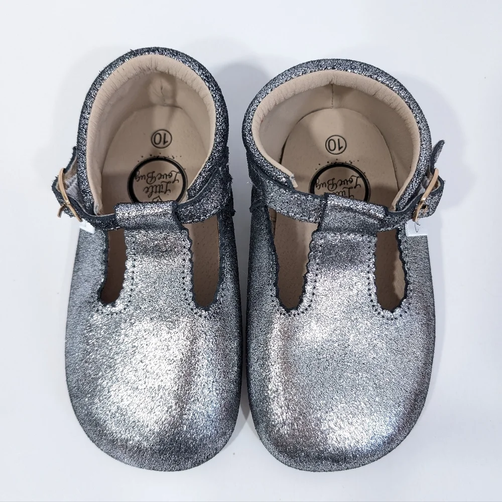 Little Love Bug T Bar Leather Moccasins sz 10 NEW Little Girl Dress Shoes Silver